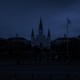 A dark image of Saint Louis Cathedral in New Orleans without electricity