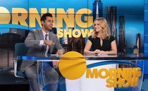 Two anchors on the set of "The Morning Show"
