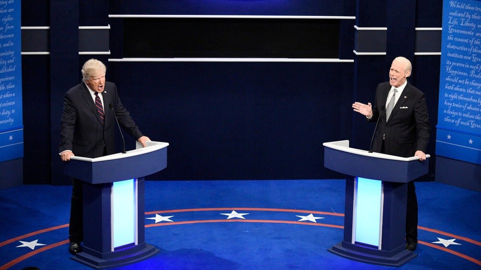 Alec Baldwin as Donald Trump and Jim Carrey as Joe Biden on 'SNL'