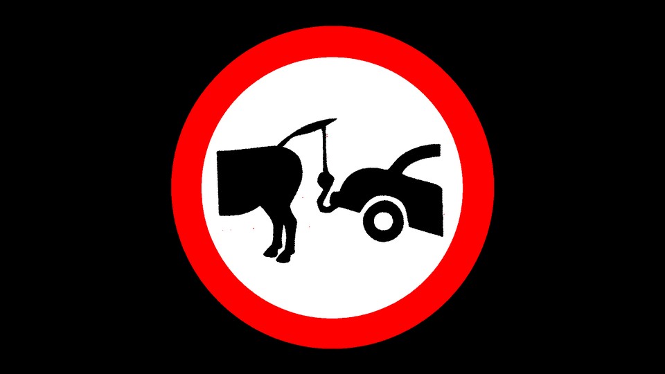 Illustration of a donkey towing a car