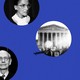 Photo collage of Supreme Court, Ruth Bader Ginsburg, Sonia Sotomayor, Sandra Day O'Connor, and Stephen Breyer