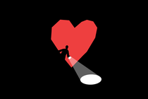 An illustration of a heart and someone searching with a flashlight