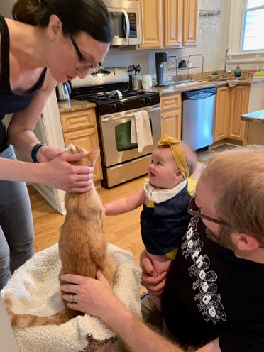 Mary Hayley with Deborah and Luke and their cat.