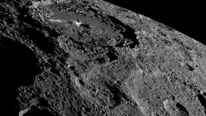 The surface of Ceres, the largest object in the asteroid belt