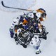 A bird's-eye view of a hockey fight