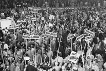 Voters clamor with signs showing their states at the Republican National Convention at 1952