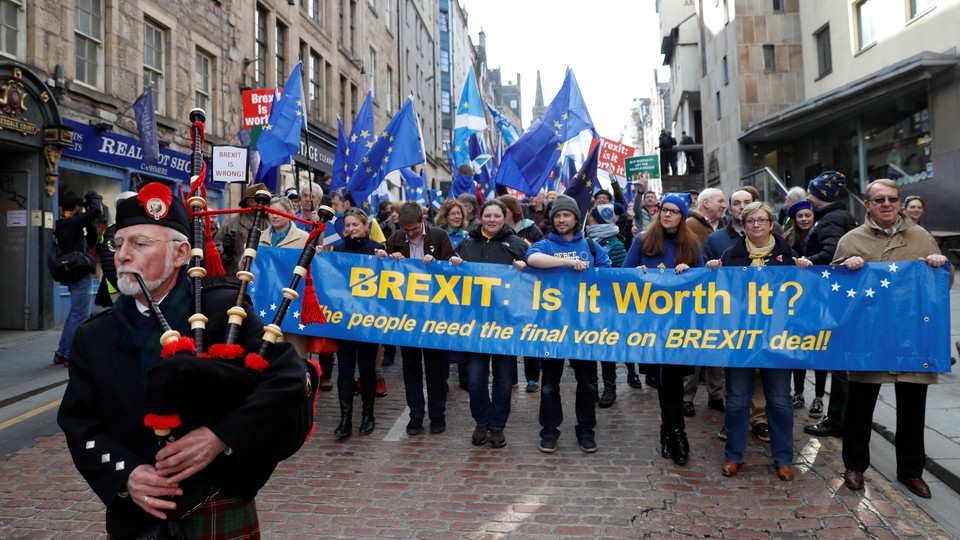 Demonstrators in Edinburgh protest against Brexit during a rally in March 2018.