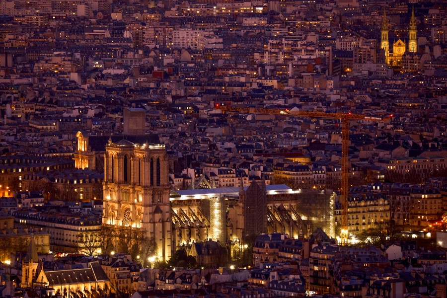 A view of the Notre Dame Cathedral and city of Paris