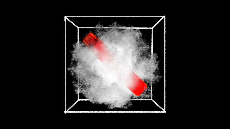 An image of a vape surrounded by smoke