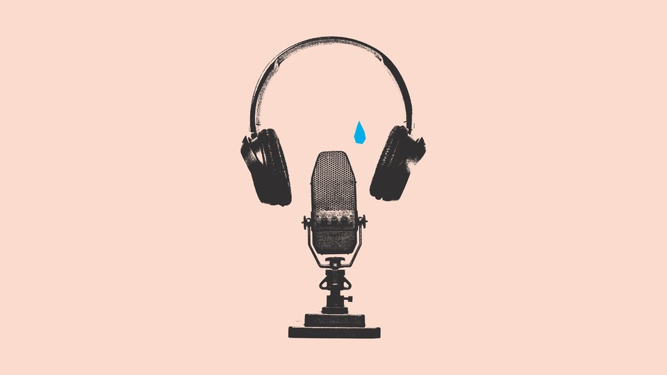An illustration of a pair of headphones, crying