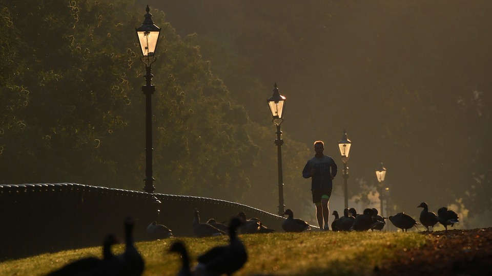 A man running in the early morning
