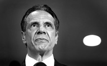 A black-and-white photograph of Andrew Cuomo