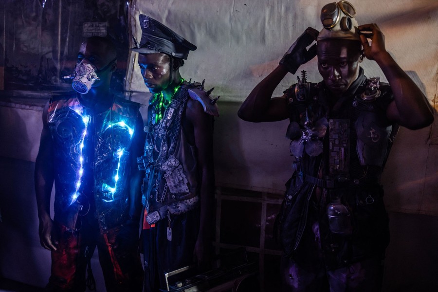 Models wear dystopian-inspired designs.