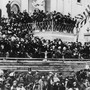 President Lincoln delivering his inaugural address on the east portico of the U.S. Capitol, March 4, 1865.