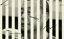 A photo illustration of Jimmy Lai behind bars