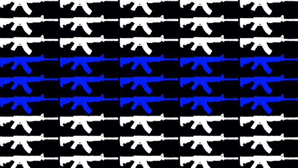 Illustration of white and blue guns.