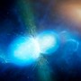 An artist’s impression of the merger of two neutron stars