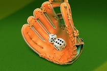 A baseball glove holding dices