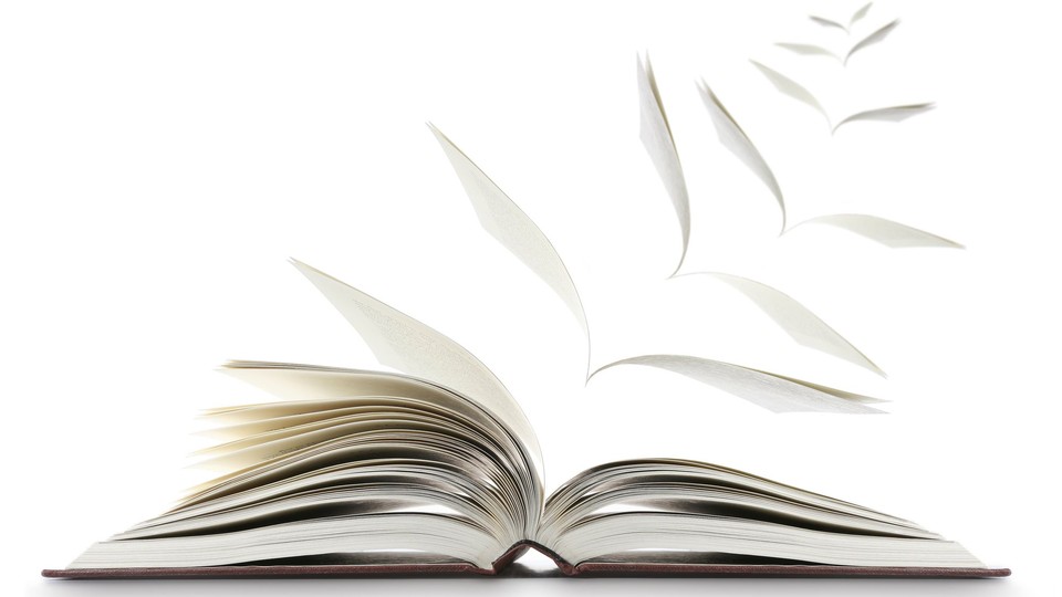 Conceptual image of an open novel or book with pages flying away as if turning into winged birds. 