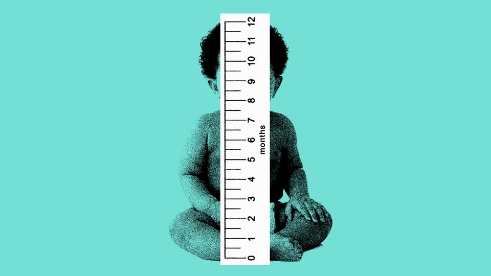 A baby whose height is being measured in months