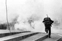 Israeli soldier breaking into West Beirut in September 1982