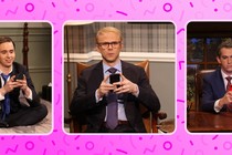 Marcello Hernández, Mikey Day, and Andrew Dismukes in SNL's "Group Chat" cold open