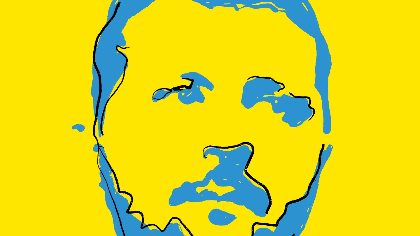 An illustration of Ukrainian President Volodymyr Zelensky, drawn by Bono