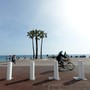 Concrete bollard barriers on the Promenade des Anglais in Nice, France 