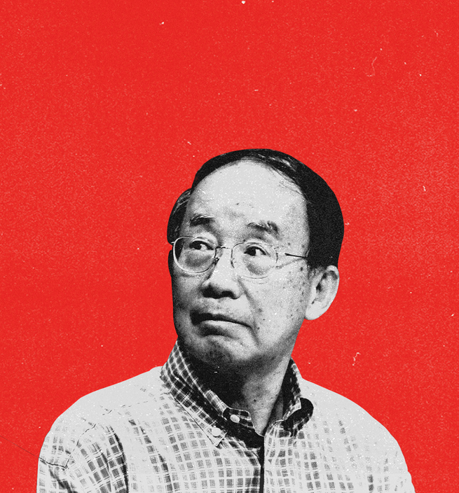 A photo of Hiroshi Yamaguchi on a red background.