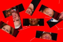 Illustration of Supreme Court justices' photos in disarray.