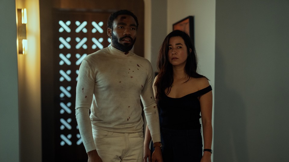 Donald Glover and Maya Erskine after fighting in Mr. & Mrs. Smith
