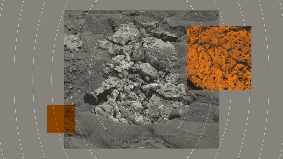 An illustration featuring images of Martian rock