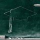 A green chalkboard with a sketched outline of a graduation cap and tassel. Pieces of chalk and an eraser are on the ledge of the chalkboard.