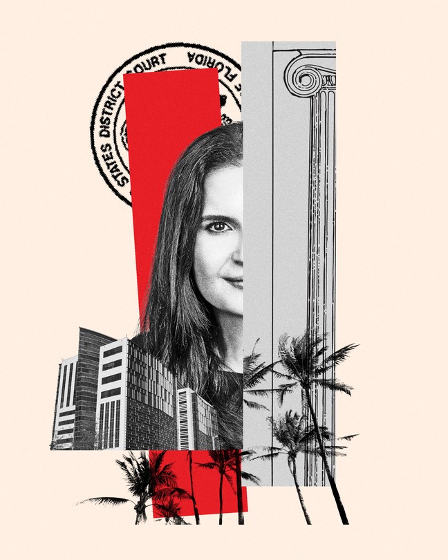 A photo-illustration including Aileen Cannon and a Florida courthouse