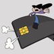 An illustration showing a person riding a credit card like an angry bull.