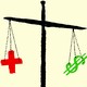 Artwork of a scale balancing a red cross and a green dollar sign