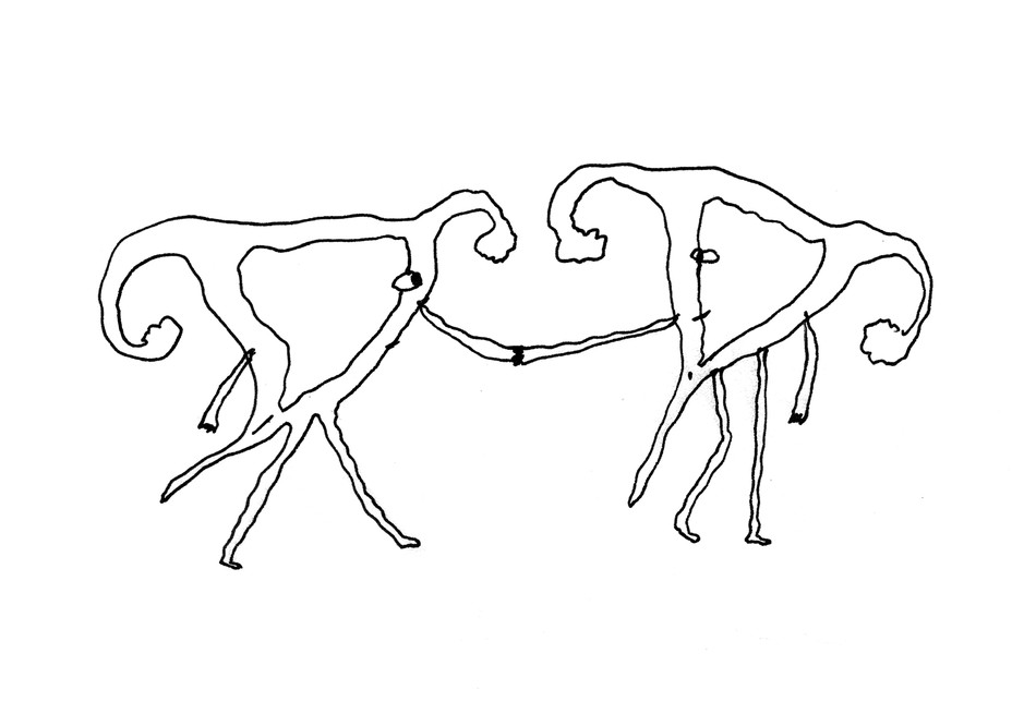 Illustration of two uterus holding hands