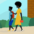 An illustration of a black mother walking her son to school.