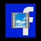 Illustration of a window into the Facebook logo.
