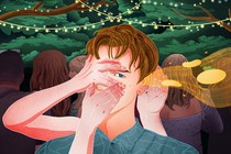 An abstract illustration of a person filtering information