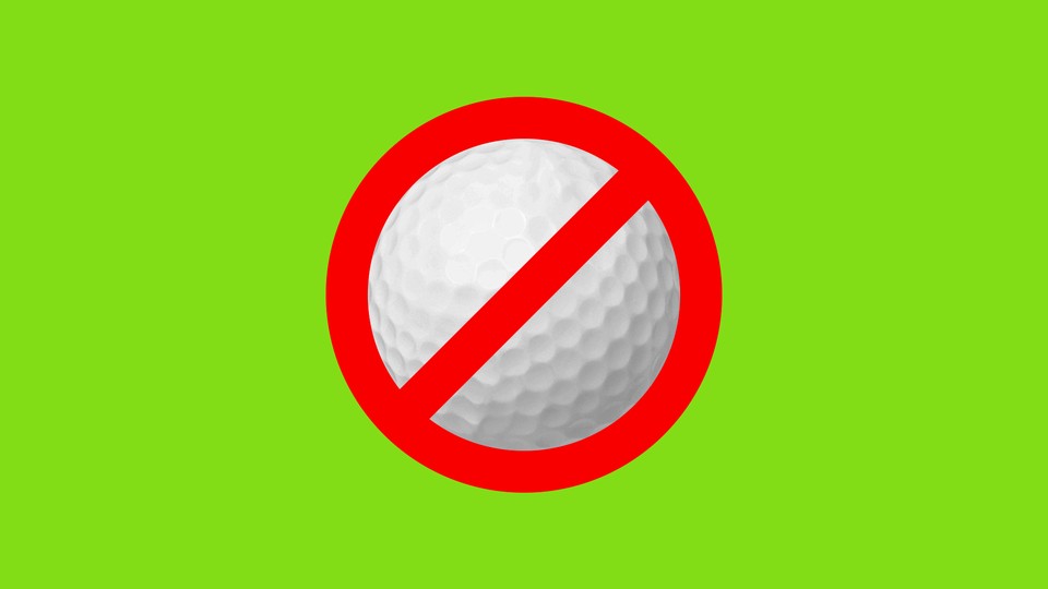 A golf ball inside a general prohibition sign
