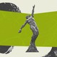 A photo-illustration of a statue of Arthur Ashe set against a green background