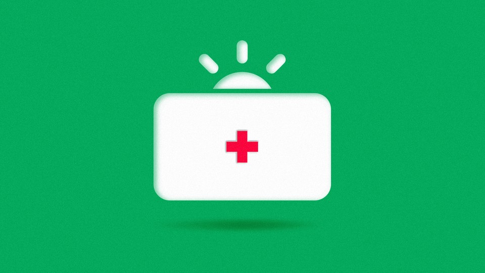the logo of GoFundMe becomes a health kit against a green background