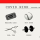 A "COVID risk" chart with photos of items representing various activities—a baseball, a beer, etc.