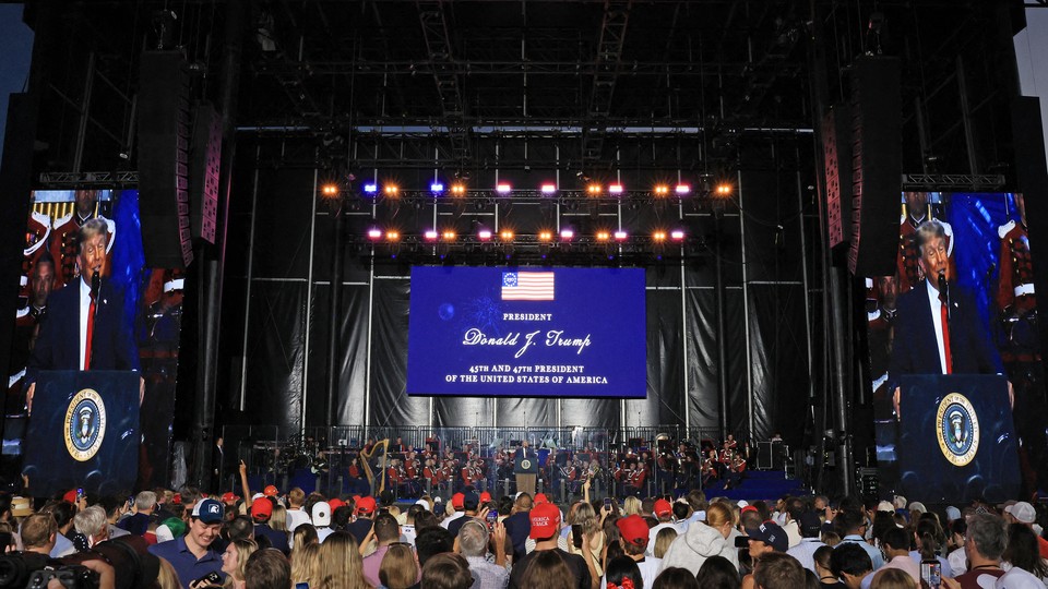 Donald Trump speaking at the Great American State Fair in Washington, D.C.