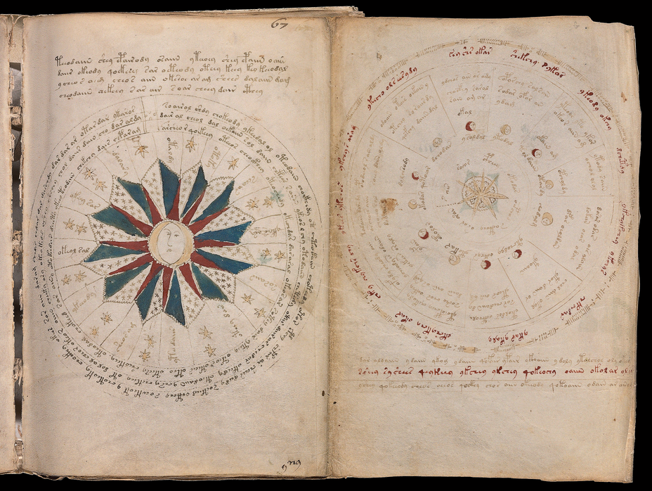 photo of medieval manuscript page with circular diagrams of celestial objects 