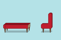 An illustration of a chair and a couch both made out of books.