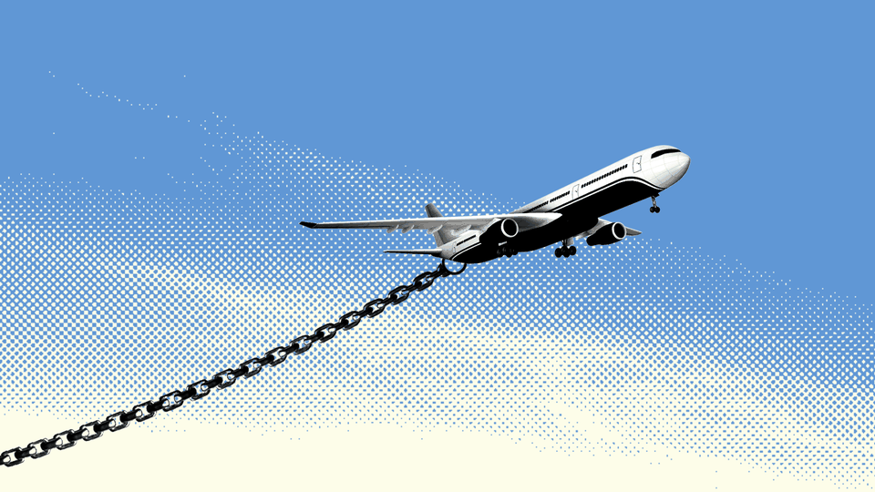 Illustration of a plane with heavy chains