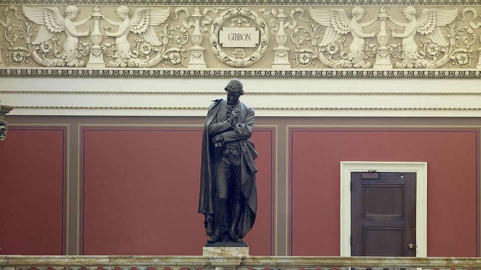 A portrait statue of Edward Gibbon, author of "The Decline and Fall of the Roman Empire," in the Library of Congress in Washington