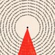 Illustration with typewritten 'The Eloquence' repeated over and over in concentric circles around a central black point with a red triangular beam emanating from it to the bottom.